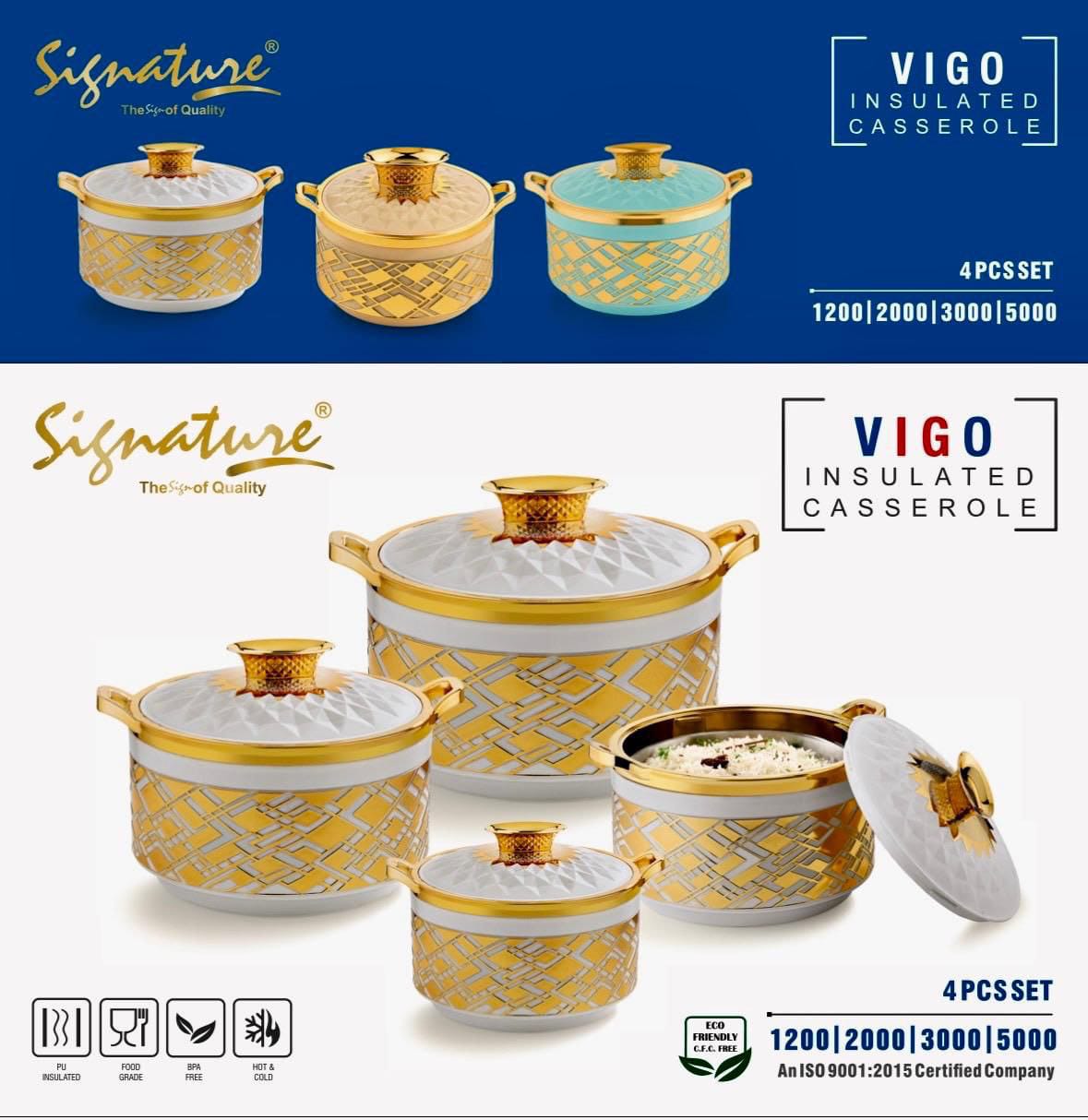 4Pcs Signature Vigo Hotpot  Insulated Casserole Hotpots for Serving Food and Keep Food Hot Serveware Dish Set Capacity 1200ml, 2000ml, 3000ml, 5000ml