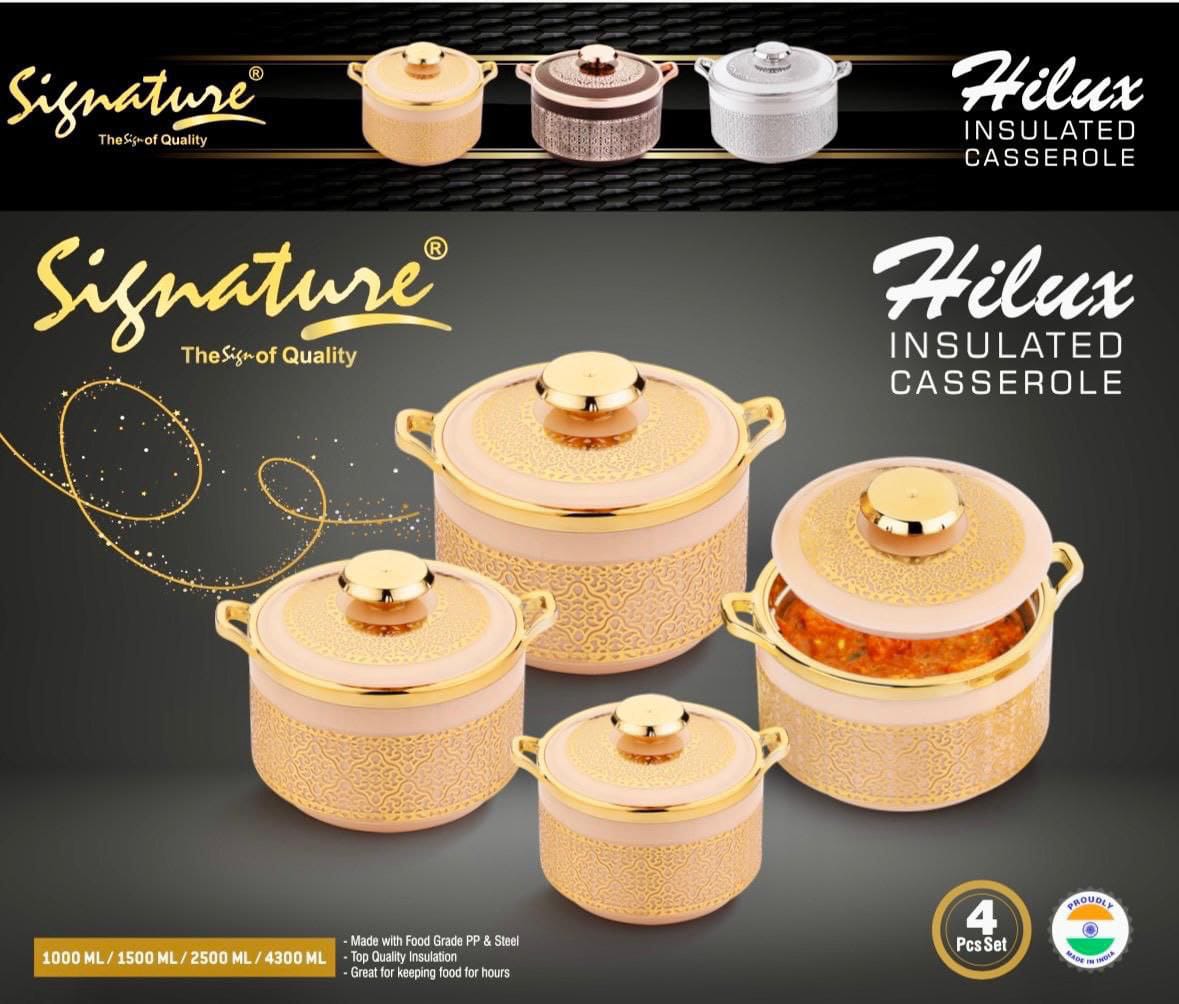 4Pcs Signature Hiluxe Hotpot Insulated Casserole Hotpots for Serving Food and Keep Food Hot Serveware Dish Set Capacity 1000ML, 1500ML, 2500ML, 4300ML