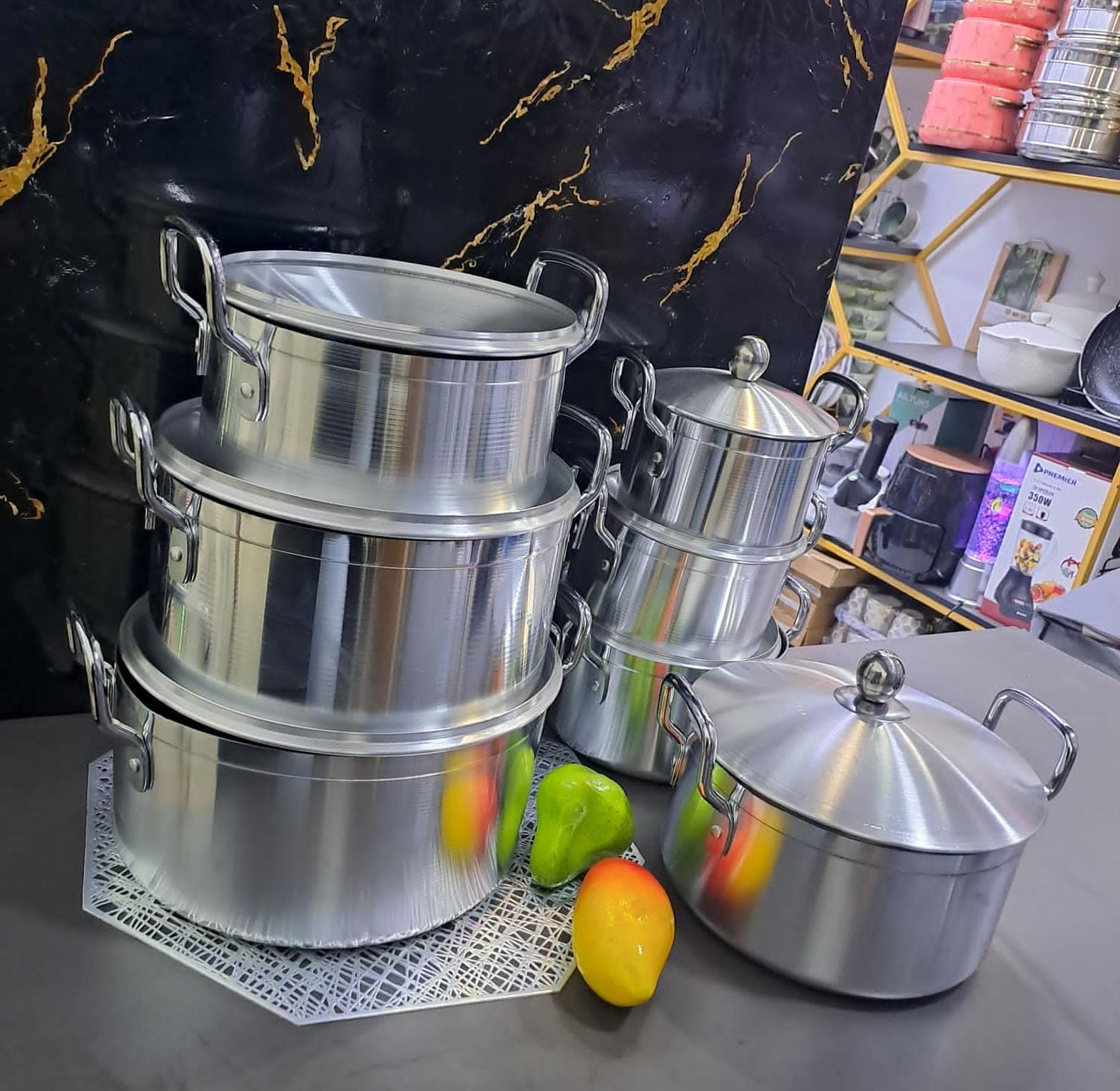 TORNADO TC 14PIECES Heavy duty Stainless cookware/ Aluminium sufuria with Lids-Silver 7POTS AND 7 LIDS.