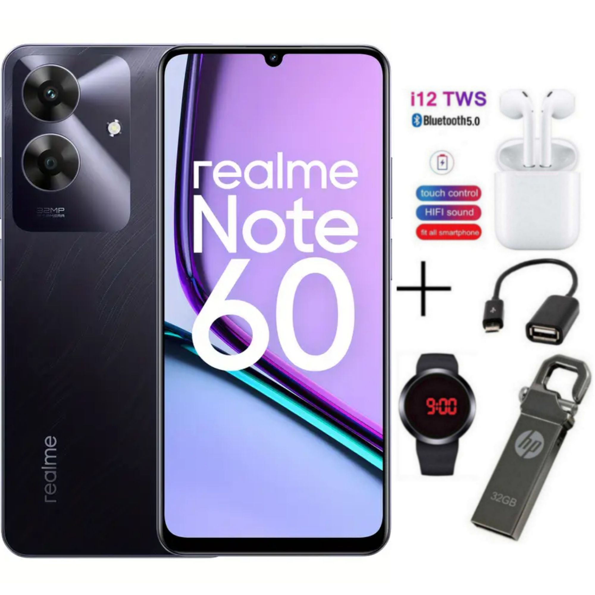 New Arrival Realme Note 60 128GB ROM + 8(4+4)GB RAM 6.74" 90Hz 32MP AI Camera IP64 Drop Dust Water Resistant Android 14 Ultra Slim 5000mAh Type-C Fingerprint phone + FREE GIFTS AVAILABLE