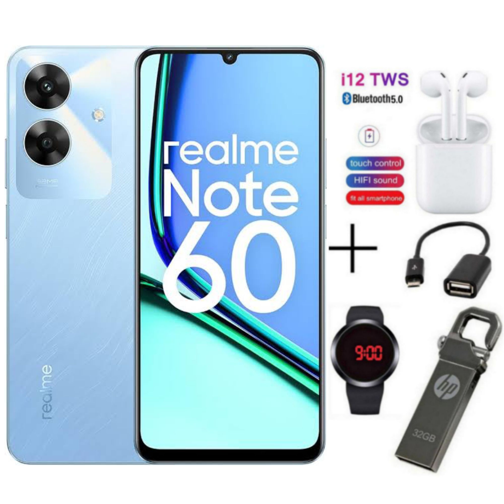 New Arrival Realme Note 60 128GB ROM + 8(4+4)GB RAM 6.74" 90Hz 32MP AI Camera IP64 Drop Dust Water Resistant Android 14 Ultra Slim 5000mAh Type-C Fingerprint phone + FREE GIFTS AVAILABLE
