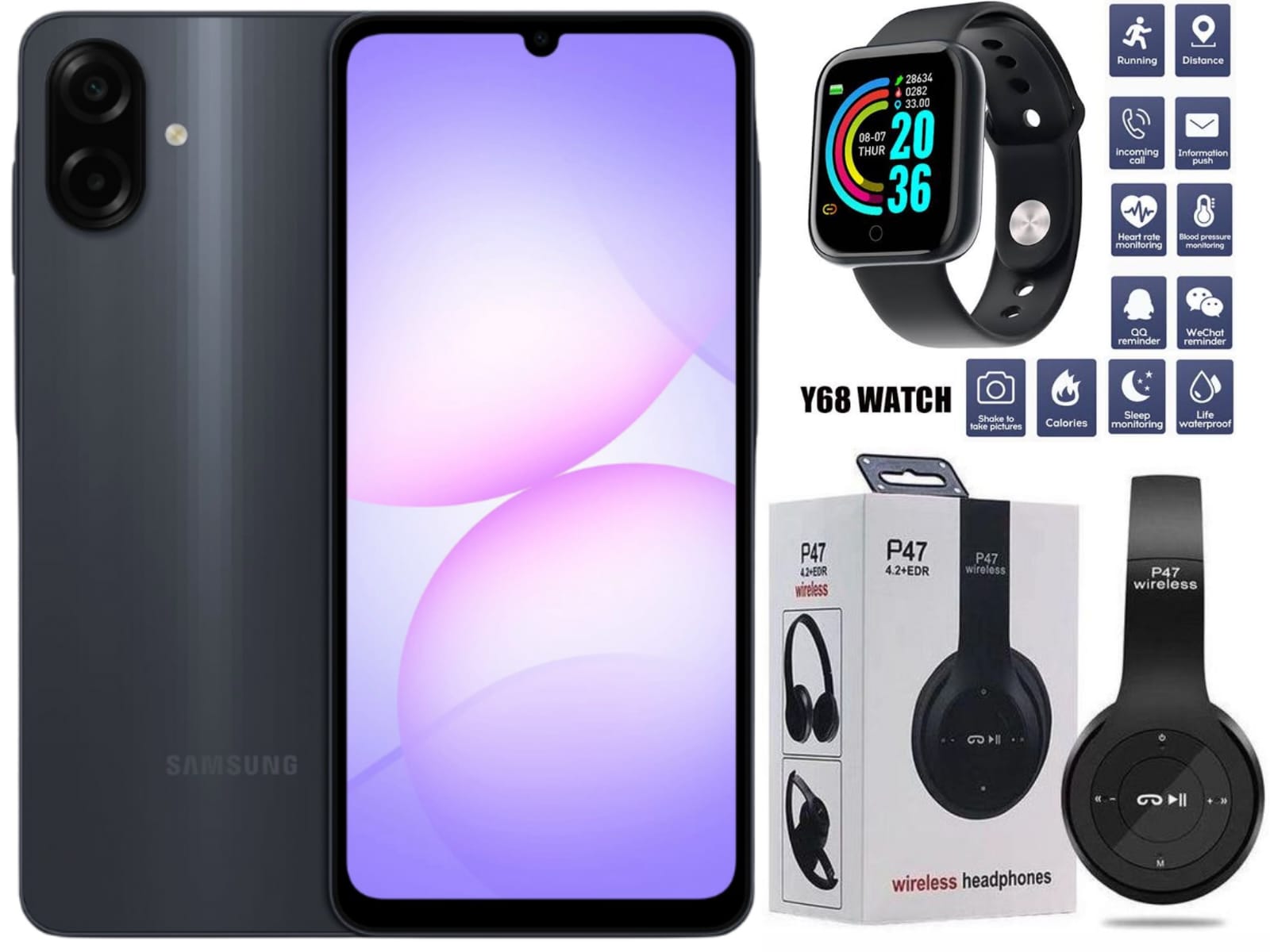 Samsung Galaxy A07 128GB+4GB 6.7" 90Hz Display 50MP Rear+8MP Front Cameras 5000mAh Battery 25W Fast Charging IP54 One UI 7 Android 15+(6Years Of OS Updates) Galaxy AI Smartphones smart phone