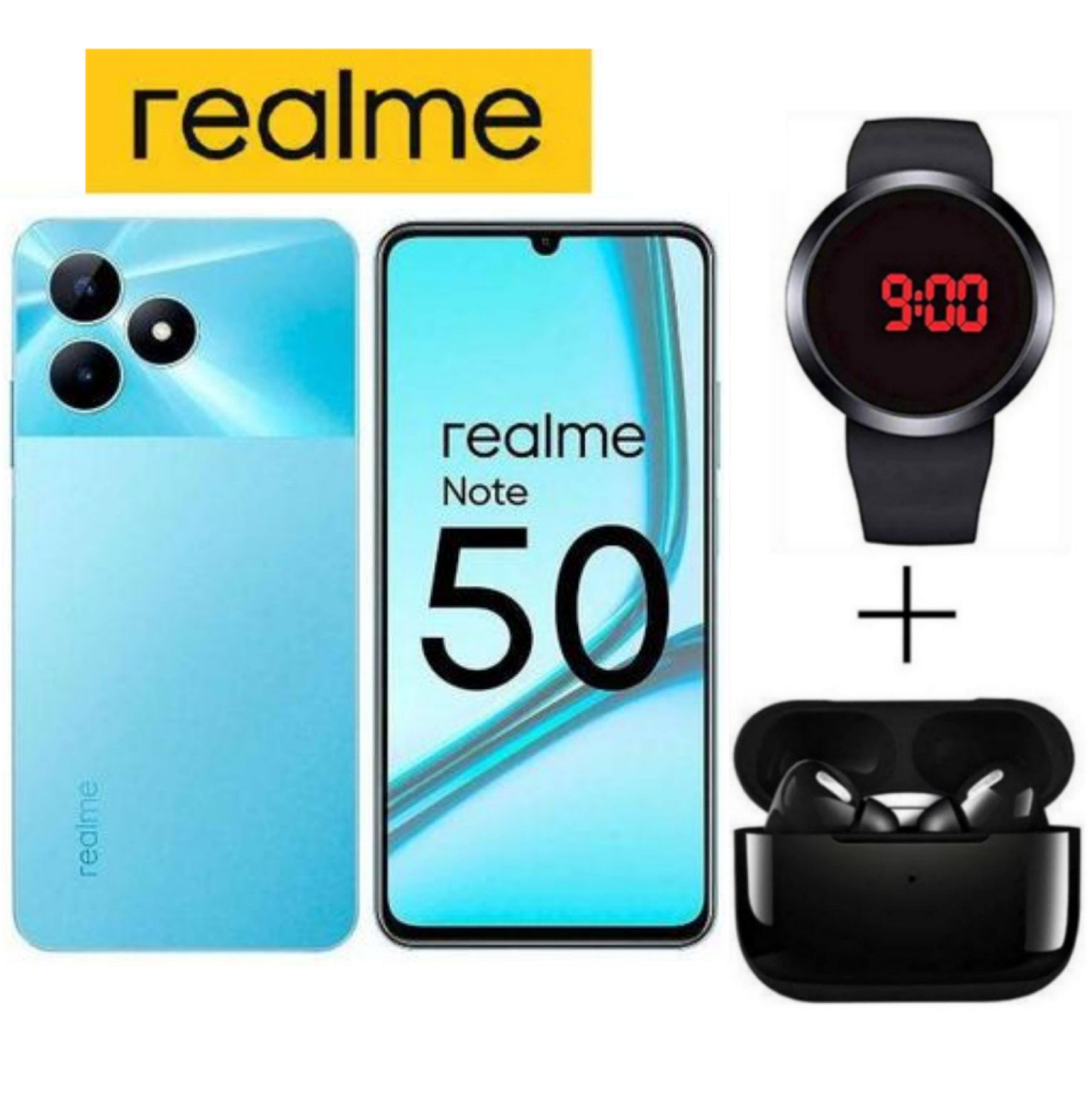 [Super Brand Sale] Brand New Realme Note 50 90Hz 6.74" 128GB ROM + 8(4+4) GB RAM 5000mAh 13MP Al Camera Unisoc Tiger T612 Type-C 3-Card Slot Smart Phones Side Fingerprint phone + FREE GIFTS