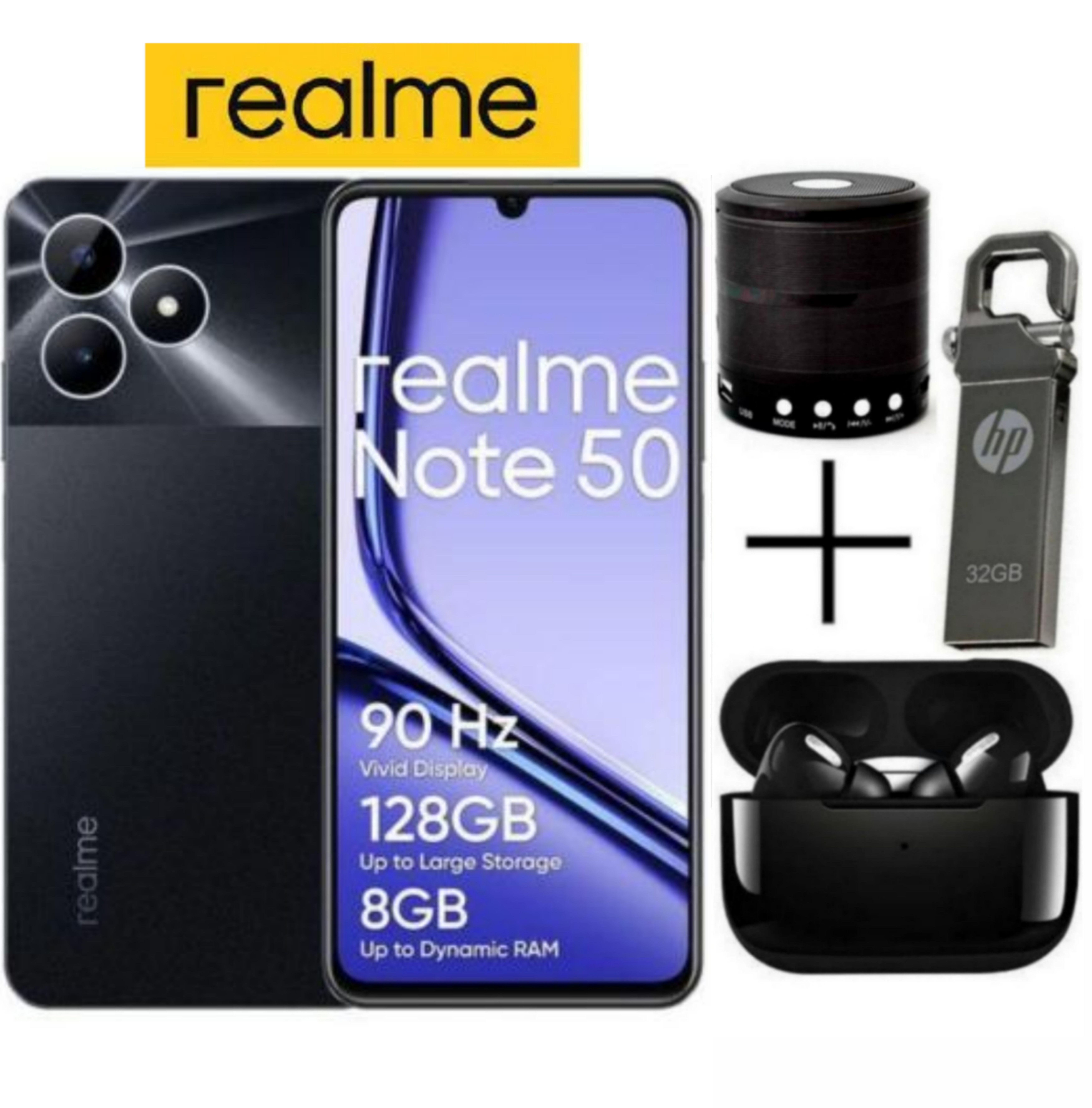 [Super Brand Sale] Brand New Realme Note 50 90Hz 6.74" 128GB ROM + 8(4+4) GB RAM 5000mAh 13MP Al Camera Unisoc Tiger T612 Type-C 3-Card Slot Smart Phones Side Fingerprint phone + FREE GIFTS
