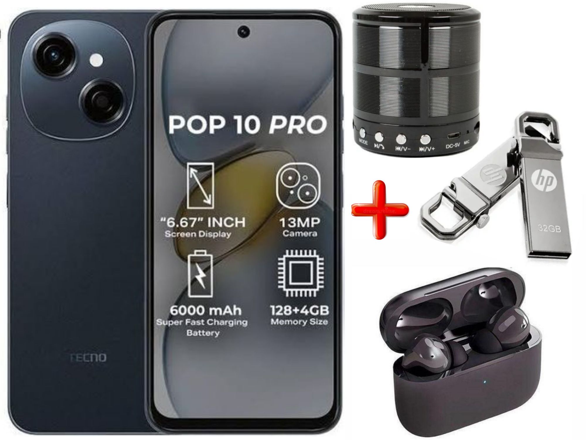 [New Arrivals] TECNO POP 10 Pro 128GB ROM Storage + 8(4+4) GB RAM 6.67" 120Hz Phone Dynamic Port 13MP Dual Speaker 6000mAh 18W Type-C Dual SIM 4G Side Fingerprint IP64 Smart Phones