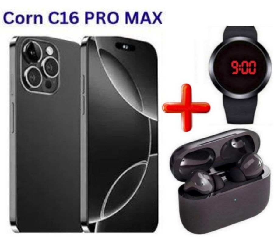 [CRAZY OFFERS] CORN C16 PRO MAX 6.6" STORAGE ROM 64GB RAM 5GB STRONG BATTERY 5000 Mah DOUBLE SIM CARD SMART PHONE ON OFFER FINGERPRINT FACE UNLOCK,8MP SEILFE 13MP TYPE-C + FREE GIFTS