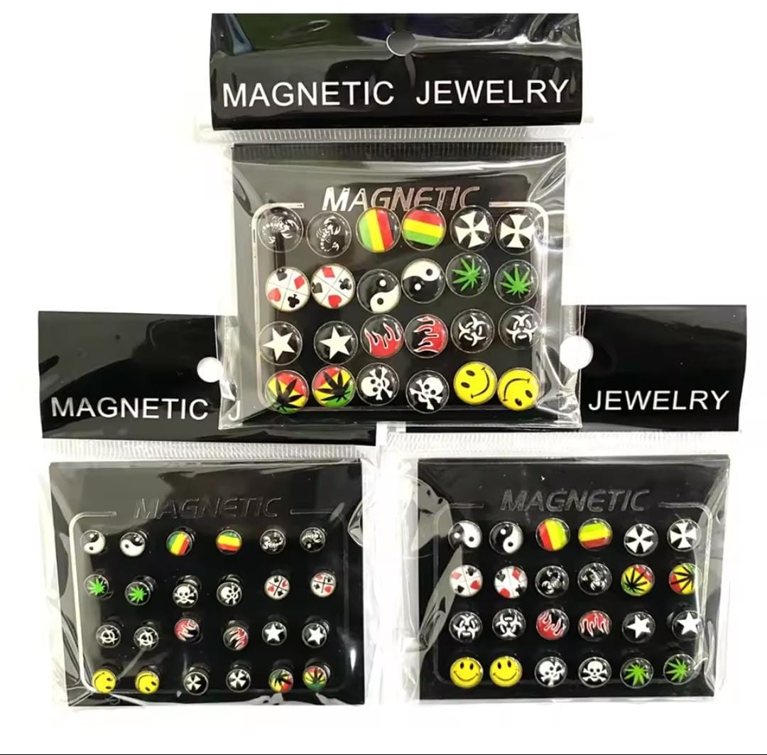 12Pairs/Set Unisex Rhinestone Inlaid Magnetic Stud Earrings Non Piercing Jewelry-