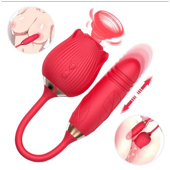 Double Head Rose Vibrator Vagina Nipple Sucking Vibrator Thrusting Clitoris Stimulator Sucker Sex Toys for Adults view 2