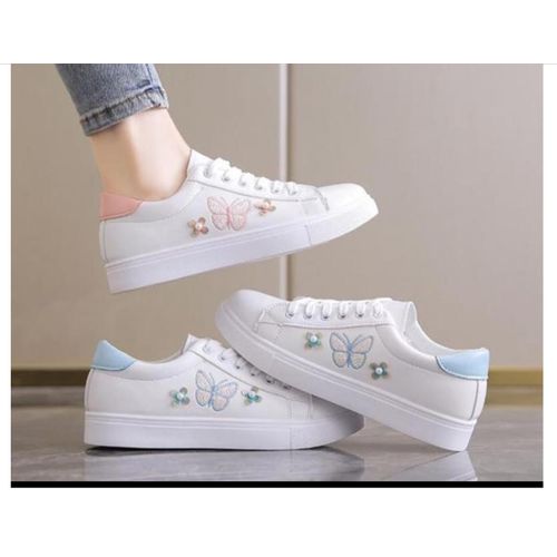 Ladies Sneakers Causal Shoes  White (ASSORTED FLORAL PATCHES AND DECORATION).