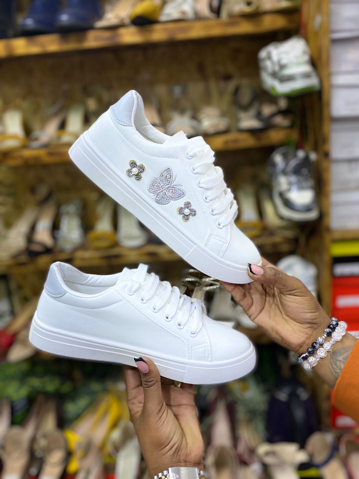 Ladies Sneakers Causal Shoes  White (ASSORTED FLORAL PATCHES AND DECORATION).