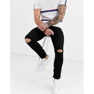 Jeans Ripped One-Cut For Men Stretch Slim Fit-black