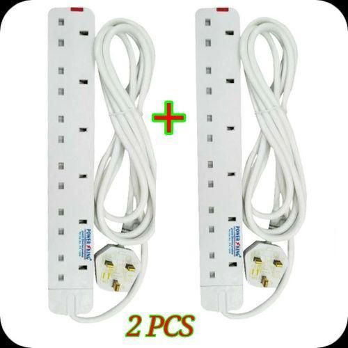 Power King 6 Way Power Extension // 2 Power Extension Socket LONG Cable .
