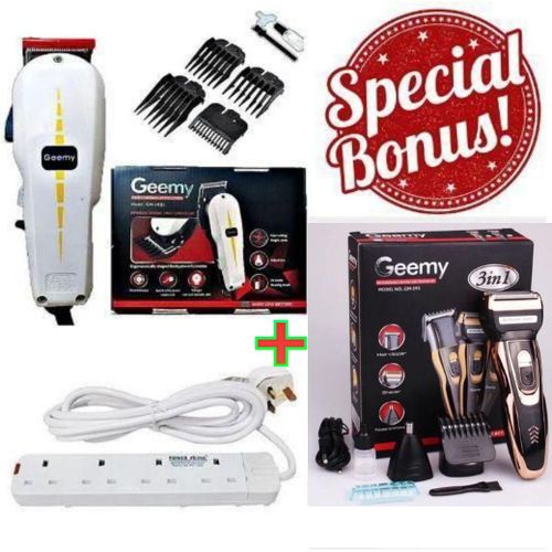 (SPECIAL BONUS)Geemy Electric Hair Trimmer Barbering Machine - Kinyozi+Best 4 Way Power Extension Cable + Rechargeable Smart 3 in 1 Hair Clipper/Trimmer With Smoother