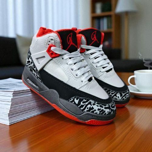 Kids' J-Inspired Fire Red Sneakers. Kids Elephant Print High-Top Sneakers. Sporty and Stylish Court Ready, SEO-Friendly. Boys and Girls Basketball-Style High-Top Sneakers.(colour may Vary)