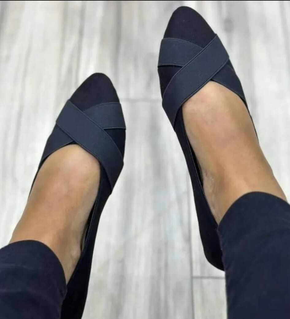 Classic Black Suede Pointed-Toe Flats with Stretch Strap . Chic Minimalist Women’s Slip-On Shoes for Work, Travel & Daily Wear