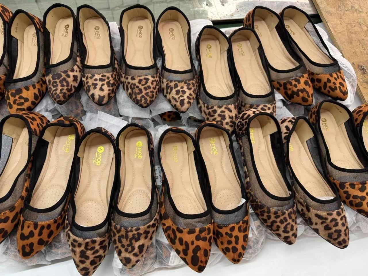 Leopard Print Pointed-Toe Ballet Flats with Sheer Mesh Panel .Chic Lightweight Slip-On Shoes for Women, Fashion-Forward Comfort for Office, Casual & Everyday Wear