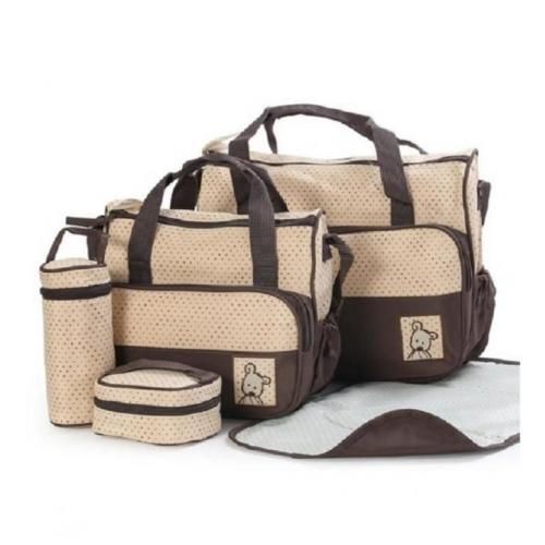 5 in 1 Cute Waterproof Shoulder Diaper Bag-Brown