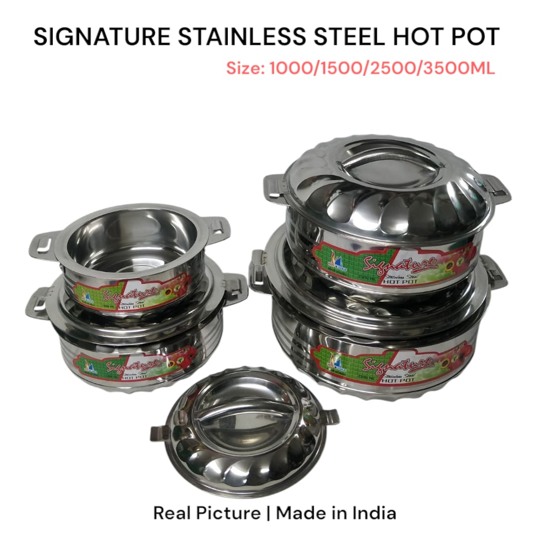 4Pcs  signature Stainless Steel Hotpots Insulated Casserole Hot Pots for Serving Food and Keep Food Hot Serveware Dish Set SIZE 1000,1500,2500,3500ML