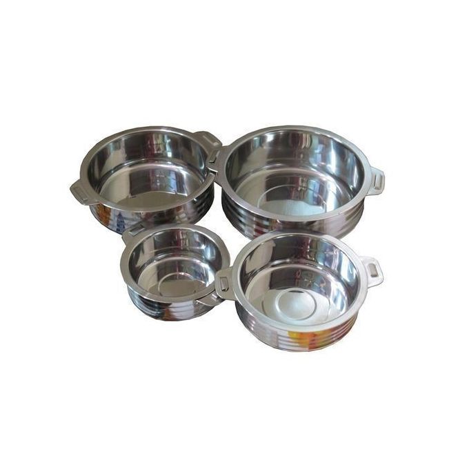 4Pcs  signature Stainless Steel Hotpots Insulated Casserole Hot Pots for Serving Food and Keep Food Hot Serveware Dish Set SIZE 1000,1500,2500,3500ML