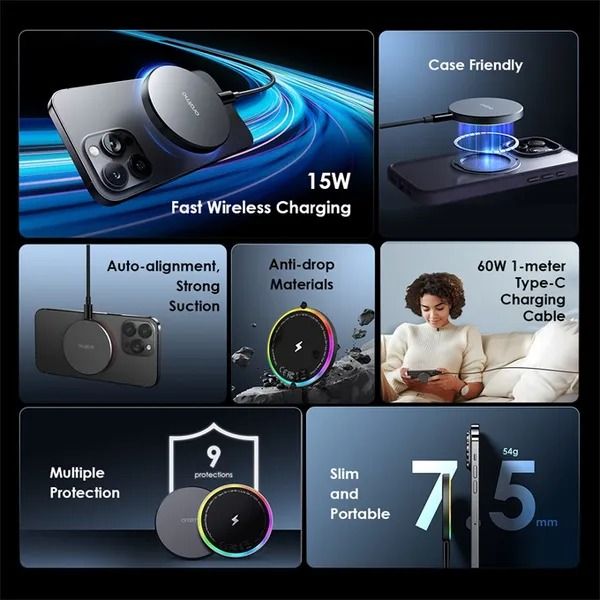oraimo PowerDock 15W Magnetic Wireless Charging Pad  Magpad Compatible with Apple's MagSafe