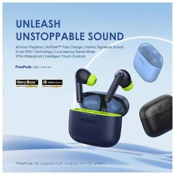 oraimo FreePods Lite ENC True Wireless Earbuds 40-Hr Long Playtime BT Version: V5.3 Oraimo Bluetooth Earphones