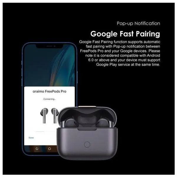 oraimo FreePods Pro+ Hybrid ANC True Wireless Earbuds with Active Noise Cancellation Playtime: Up to 13 hours; Case provides additional 30 hours (ANC OFF)