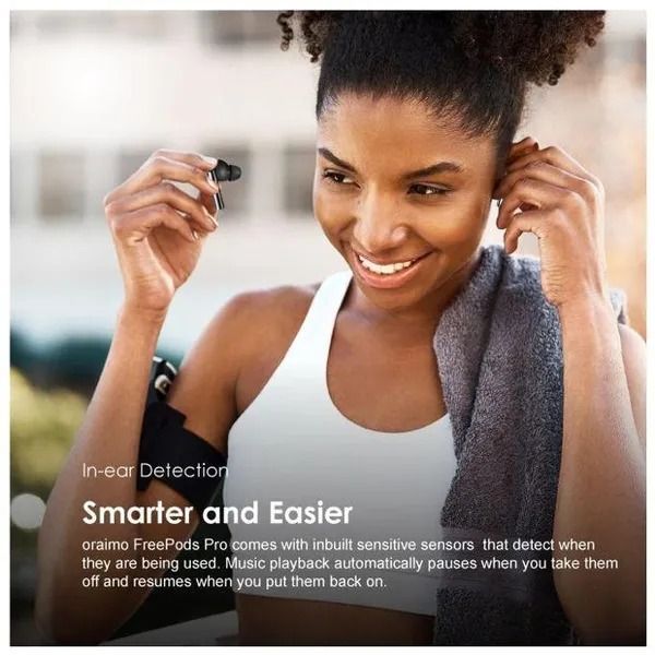 oraimo FreePods Pro+ Hybrid ANC True Wireless Earbuds with Active Noise Cancellation Playtime: Up to 13 hours; Case provides additional 30 hours (ANC OFF)