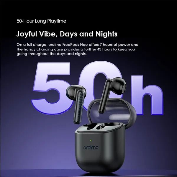 oraimo FreePods Neo Half In Ear True Wireless Earbuds 50-Hr Long Playtime BT Version: V5.3 Oraimo Bluetooth Earphones