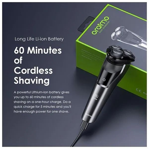 oraimo Smart Shaver 2 Dual Ultra-thin Rotary Electric Shaver Dual Ultra-thin Razor Neat-Clean and Comfortable 3D Floating Razor IPX7 Water Resistance-Easy to Clean