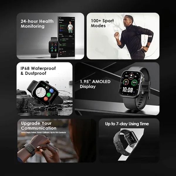oraimo Watch ES 2 1.95″ AMOLED IP68 Smart Watch 1.95'' AMOLED Display  7 Days Battery Life Bluetooth Call Normal Using Time: 7 days