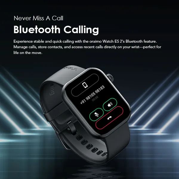 oraimo Watch ES 2 1.95″ AMOLED IP68 Smart Watch 1.95'' AMOLED Display  7 Days Battery Life Bluetooth Call Normal Using Time: 7 days