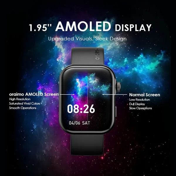 oraimo Watch ES 2 1.95″ AMOLED IP68 Smart Watch 1.95'' AMOLED Display  7 Days Battery Life Bluetooth Call Normal Using Time: 7 days