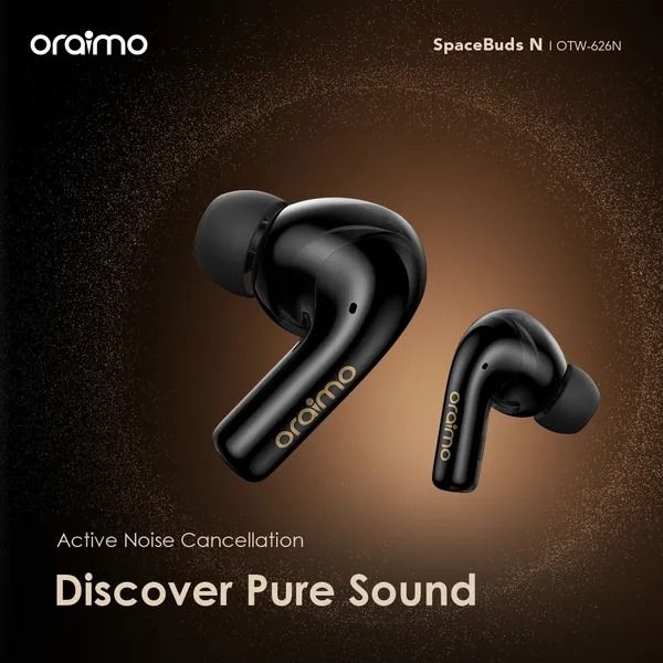 oraimo SpaceBuds N ANC True Wireless Earbuds  38-Hr Long Playtime  Active Noise Cancellation Up to 8.5 hours; the case provides additional 23.5 hours. (ANC ON)