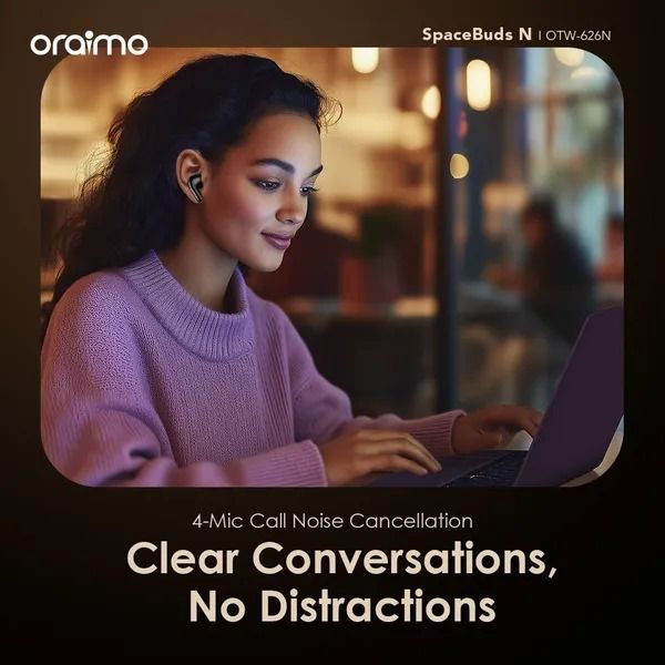 oraimo SpaceBuds N ANC True Wireless Earbuds  38-Hr Long Playtime  Active Noise Cancellation Up to 8.5 hours; the case provides additional 23.5 hours. (ANC ON)