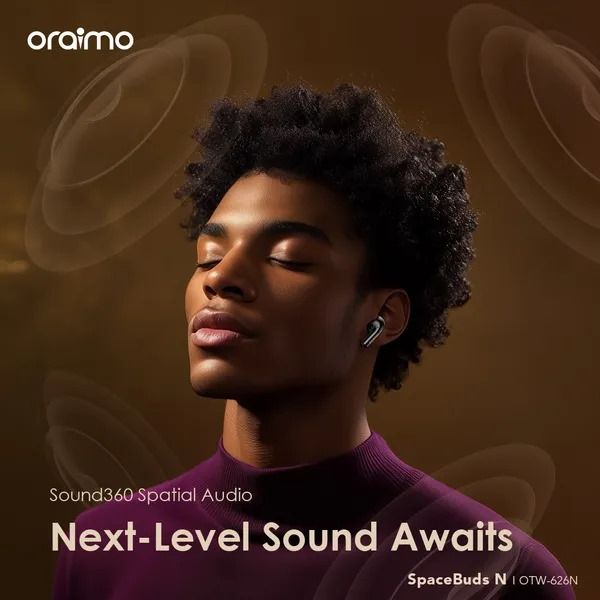 oraimo SpaceBuds N ANC True Wireless Earbuds  38-Hr Long Playtime  Active Noise Cancellation Up to 8.5 hours; the case provides additional 23.5 hours. (ANC ON)