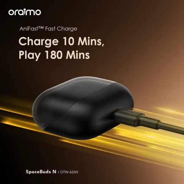 oraimo SpaceBuds N ANC True Wireless Earbuds  38-Hr Long Playtime  Active Noise Cancellation Up to 8.5 hours; the case provides additional 23.5 hours. (ANC ON)