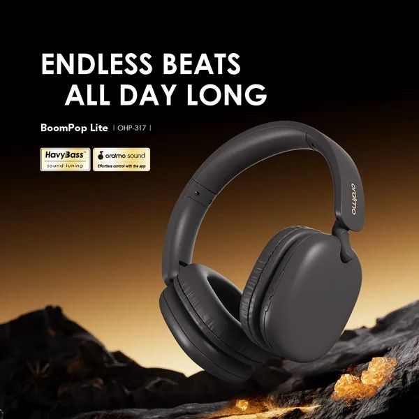 oraimo BoomPop Lite ENC Over-Ear Wireless Headphones 60-Hour Long Playtime  Charge 10 Mins, Play 600 Mins Freely Switch Between Gaming and Calls Sound360 Spatial Audio