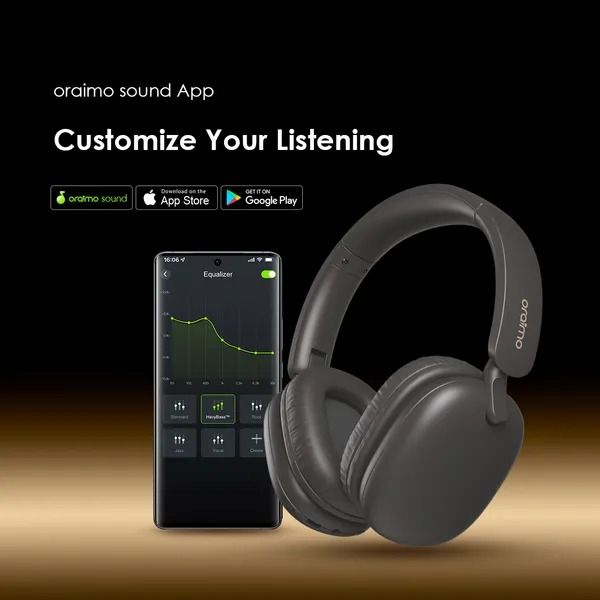 oraimo BoomPop Lite ENC Over-Ear Wireless Headphones 60-Hour Long Playtime  Charge 10 Mins, Play 600 Mins Freely Switch Between Gaming and Calls Sound360 Spatial Audio