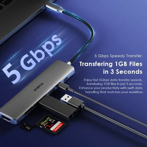 oraimo PowerTrans USB-C Hub 7-in-1 Multi-Functional Adapter Docking Station USB Type C Port Extender 5Gbps Speedy Transfer  Supports 4K HD Video Display Compatible with: Windows/macOS/Linux system
