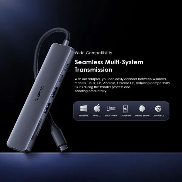 oraimo PowerTrans USB-C Hub 7-in-1 Multi-Functional Adapter Docking Station USB Type C Port Extender 5Gbps Speedy Transfer  Supports 4K HD Video Display Compatible with: Windows/macOS/Linux system