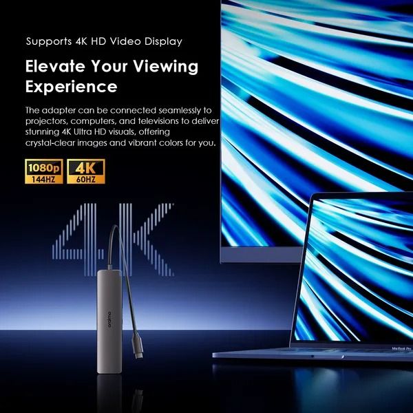 oraimo PowerTrans USB-C Hub 7-in-1 Multi-Functional Adapter Docking Station USB Type C Port Extender 5Gbps Speedy Transfer  Supports 4K HD Video Display Compatible with: Windows/macOS/Linux system