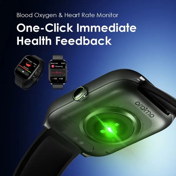 oraimo Watch 5N 2.01'' TFT IP68 Smart Watch  Wireless HD Calling  100+ Sports Modes 2.01" Large Screen Design  One-click Health Measurement