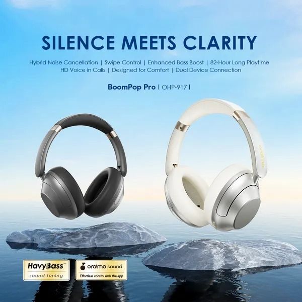 oraimo BoomPop Pro ANC Over-Ear Headphones Oraimo Bluetooth Headphones  Touch & Swipe to Control  82-Hour Long Playtime Hybrid Noise Cancelling  Enhanced Bass Boost Dual Device Connection