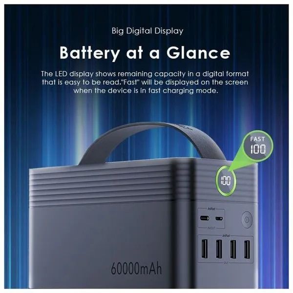 oraimo PowerBox 600 60000mAh 22.5W Power Bank  PD&QC3.0 IN&OUT 5 Outputs  LED Screen Display Oraimo 60000mAh 22.5W Power Bank