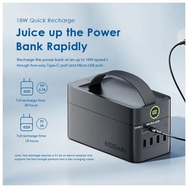 oraimo PowerBox 600 60000mAh 22.5W Power Bank  PD&QC3.0 IN&OUT 5 Outputs  LED Screen Display Oraimo 60000mAh 22.5W Power Bank