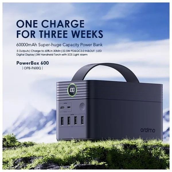 oraimo PowerBox 600 60000mAh 22.5W Power Bank  PD&QC3.0 IN&OUT 5 Outputs  LED Screen Display Oraimo 60000mAh 22.5W Power Bank