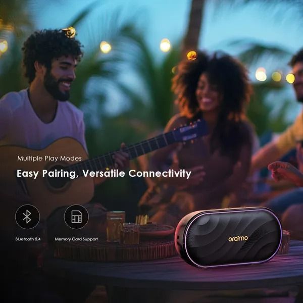oraimo SpaceBox 8W FM Wireless Speaker  Powerful and Punchy Bass  PlaytimeBoost Mode Battery Capacity：1800mAh/3.7V Audio Output: 8W Charging Input: Type-C Play Mode: BT, TF card, FM radio