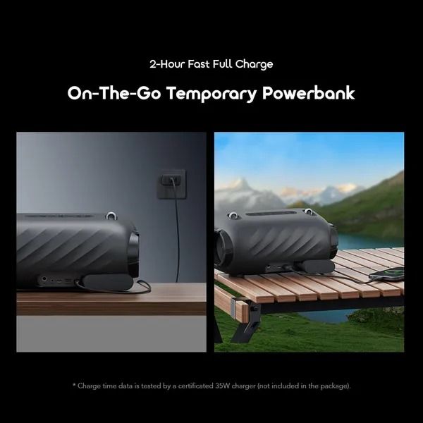 oraimo SpaceBox Pro 80W Karaoke-Support Wireless Speaker Oraimo Portable Speaker Oraimo Bluetooth Portable Big Bass Speaker 6 Hours (Maximum Volume), 10 Hours (Medium Volume) Battery Capacity: 5000mAh