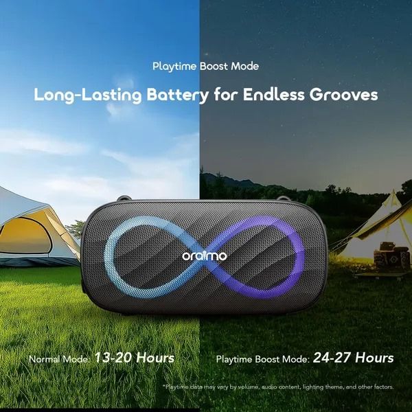 oraimo SpaceBox Pro 80W Karaoke-Support Wireless Speaker Oraimo Portable Speaker Oraimo Bluetooth Portable Big Bass Speaker 6 Hours (Maximum Volume), 10 Hours (Medium Volume) Battery Capacity: 5000mAh