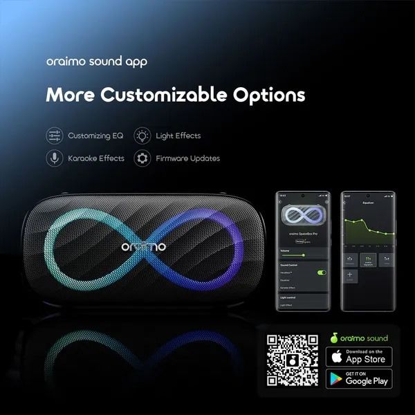 oraimo SpaceBox Pro 80W Karaoke-Support Wireless Speaker Oraimo Portable Speaker Oraimo Bluetooth Portable Big Bass Speaker 6 Hours (Maximum Volume), 10 Hours (Medium Volume) Battery Capacity: 5000mAh